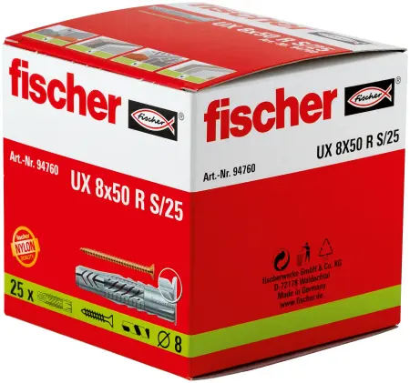 Fischer Kołek Uniwersalny UX 8x50 R S z Wkrętem (25 szt.) 94760