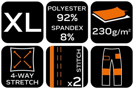 Spodnie robocze Mix&Match, 4 way stretch, czarno-pomarańczowe, rozmiar XL