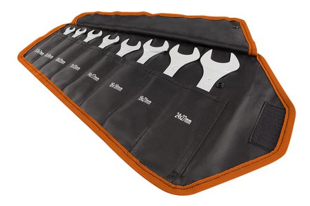Klucze płaskie dwustronne, super cienkie, 5.5 x 27 mm, zestaw 8 szt., materiałowe etui