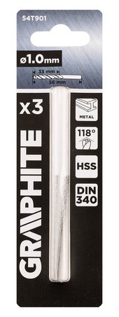 Wiertło do metalu HSS, DIN 340, przedłużane, 1 mm, 3 szt.