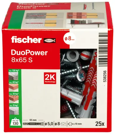 Fischer Kołek Uniwersalny Długi DuoPower 8x65 S z Wkrętem (25 szt.) 538256