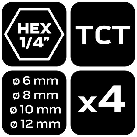Zestaw wierteł uniwersalnych HEX 6,8,10,12 mm