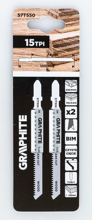 Brzeszczot do wyrzynarki, 15 TPI, BIM, uchwyt typu T, 2 szt., czyste cięcie