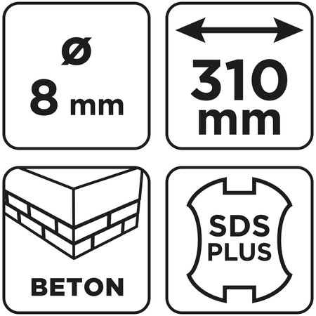 Wiertło do betonu SDS Plus z podwójną spiralą 8 x 310 mm