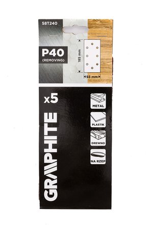 Papiery ścierne na rzep 93 x 185 mm, P40, 5 szt., z 8 otworami