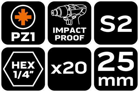 Bity udarowe PZ1 x 25 mm, 20 szt.