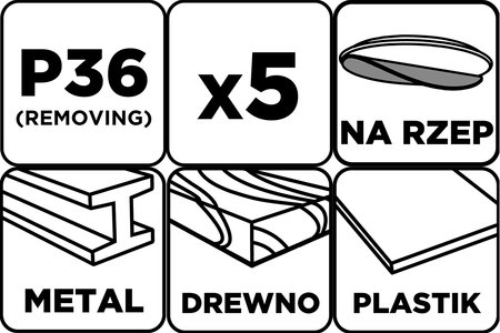 Krążki ścierne na rzep 125 mm, P36, 5 szt., z 8 otworami