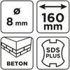Wiertło do betonu SDS Plus z podwójną spiralą 8 x 160 mm