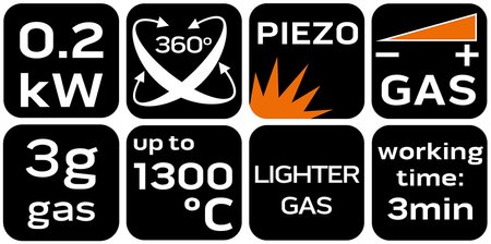 Mikropalnik gazowy z zapłonem piezo, 360st., regulacja płomienia, pojemność 3g