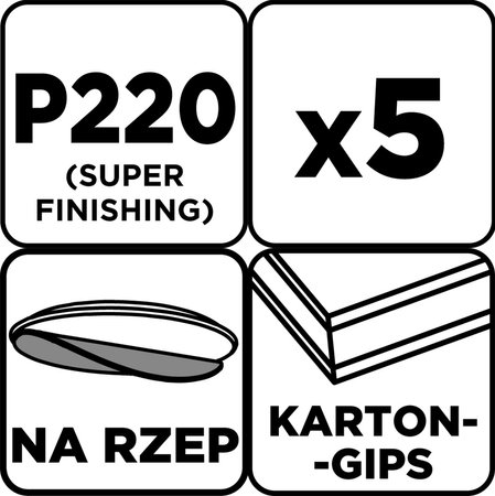 Krążki ścierne, perforowane, na rzep z otworami 225 mm, P220, 5 szt.