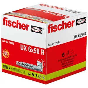 Fischer Kołek Uniwersalny Długi UX 6x50 R z Kołnierzem (100 szt.) 72095
