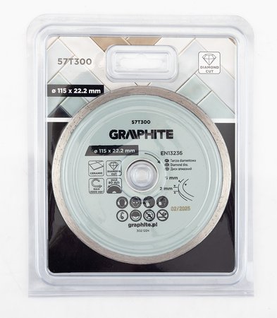 Tarcza diamentowa do cięcia pełna, 115 x 22.2 mm, na mokro