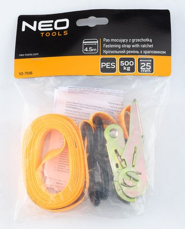 Pas mocujący z grzechotką 25 mm x 4.5 m, wytrzymujący 500 kg PES