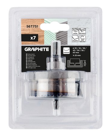 Otwornice do drewna 26 - 63 mm, h 25 mm zęby hartowane, zestaw 7 szt.