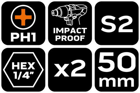 Bity udarowe PH1 x 50 mm, 2 szt.