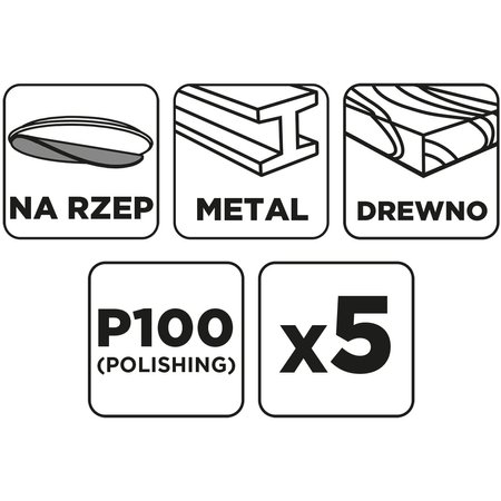 Krążki ścierne na rzep 150 mm, P100, 5 szt., bez otworów