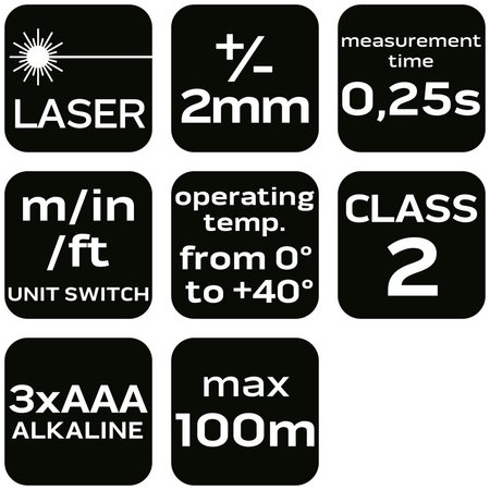 Dalmierz laserowy, zasięg 100 m, IP54