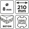 Wiertło do betonu SDS Plus z podwójną spiralą 8 x 210 mm