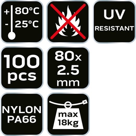 Opaski zaciskowe EXTREME 2.5 × 80 mm, czarne, 100 szt.