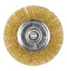 Szczotka druciana tarczowa 100 mm, drut karbowany, mosiądzowany, z trzpieniem 6 mm