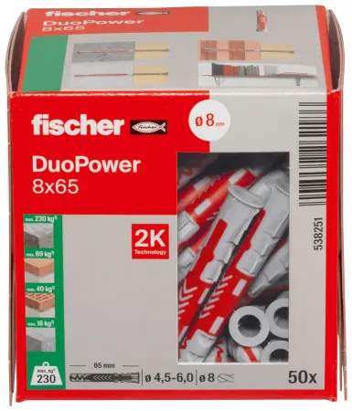 Fischer Kołek Uniwersalny Długi DuoPower 8x65 (50 szt.) 538251