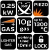 Mikropalnik gazowy z zapłonem piezo, 360st., regulacja płomienia, pojemność 10g