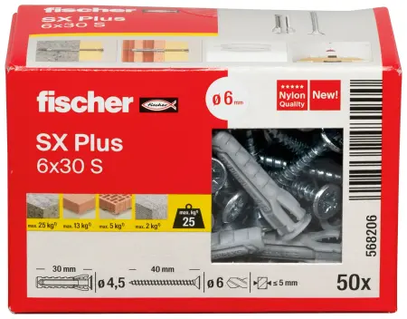 Fischer Kołek Rozporowy SX Plus 6x30 S z Wkrętem (50 szt.) 568206