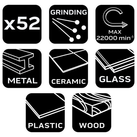 Akcesoria do miniszlifierki, taśmy szlifierskie, kamienie, krażki ścierne, zestaw 52 szt.