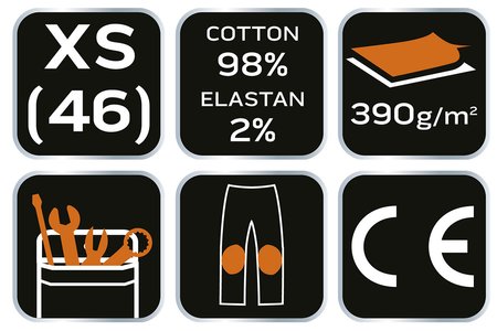 Spodnie robocze DENIM, wzmocnienia na kolanach, rozmiar XS