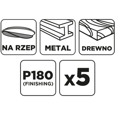 Krążki ścierne na rzep 150 mm, P180, 5 szt., bez otworów