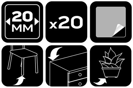 Podkładki filcowe samoprzylepne, białe 20x20 mm, 20 szt.