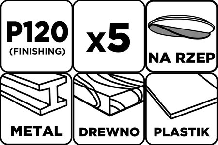 Krążki ścierne na rzep 150 mm, P120, 5 szt., z 8 otworami