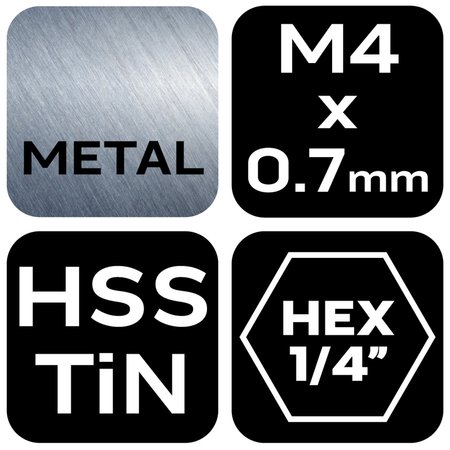 Wiertło gwintujące HSS TiN, M4x0,7 mm, Hex