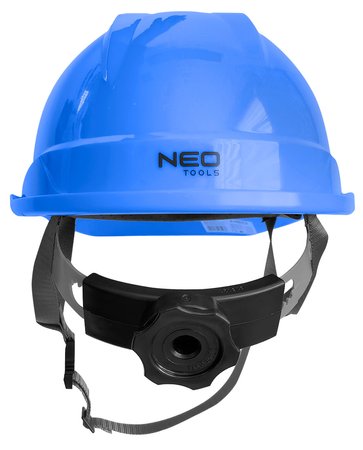 Hełm przemysłowy z paskiem podbródkowym, niebieski