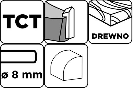 Frez do drewna z łożyskiem, ozdobny, widiowy, 38.1 x 19mm, trzpień 8 mm