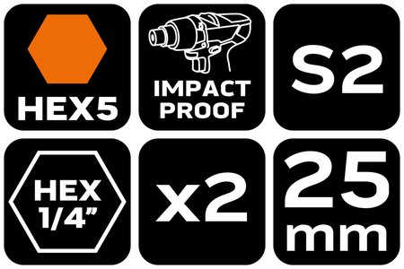 Bity udarowe HEX5 x 25 mm, 2 szt.