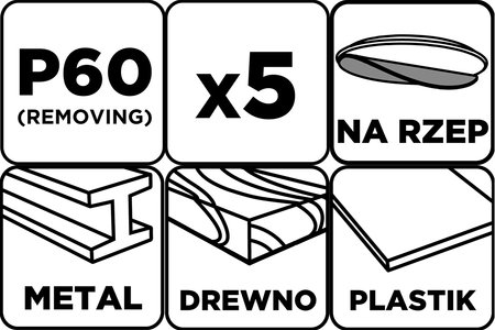 Krążki ścierne na rzep 150 mm, P60, 5 szt., z 8 otworami