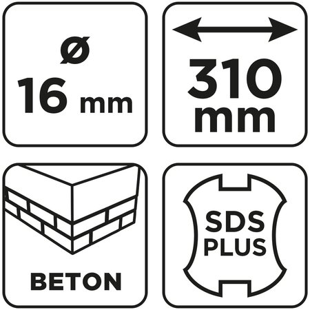 Wiertło do betonu SDS Plus z podwójną spiralą 16 x 310 mm