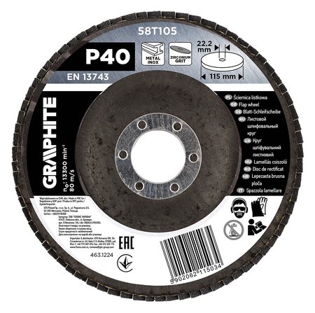 Ściernica listkowa cyrkonowa 115 x 22.2 mm, P40