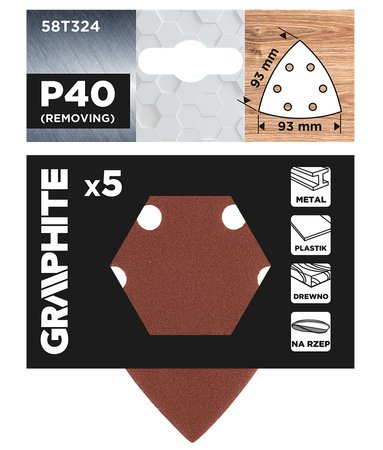 Papiery ścierne delta na rzep 93 x 93 mm, P40, 5 szt., z 6 otworami
