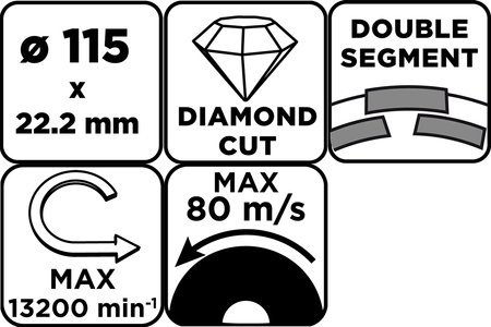 Tarcza diamentowa szlifierska, 2 segmenty, 115 x 22.2 mm, na sucho