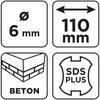 Wiertło do betonu SDS Plus z podwójną spiralą 6 x 110 mm