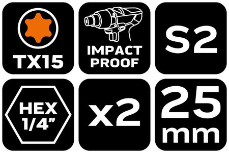 Bity udarowe TX15 x 25 mm, 2 szt.