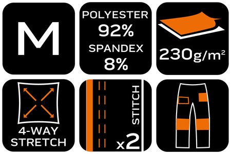 Spodnie robocze Mix&Match, 4 way stretch, czarno-pomarańczowe, rozmiar M