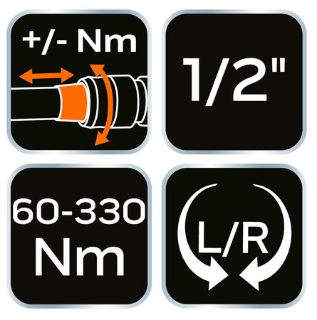 Klucz dynamometryczny dwukierunkowy 1/2", 60-330Nm