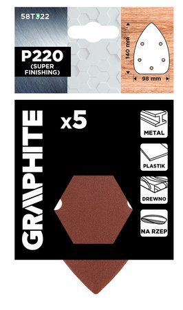 Papiery ścierne żelazko, na rzep 98 x 140 mm, P220, 5 szt., z 5 otworami
