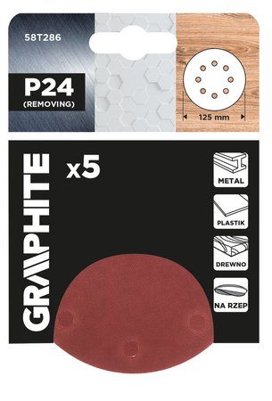 Krążki ścierne na rzep 125 mm, P24, 5 szt., z 8 otworami