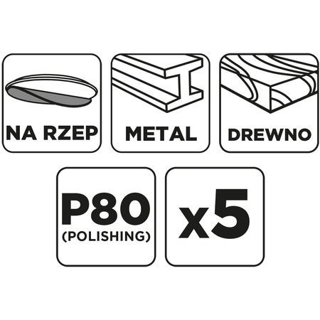 Krążki ścierne na rzep 150 mm, P80, 5 szt., bez otworów