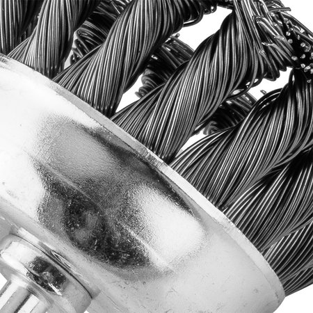 Szczotka druciana doczołowa 75 mm, drut skręcony, stalowy, z trzpieniem 6 mm