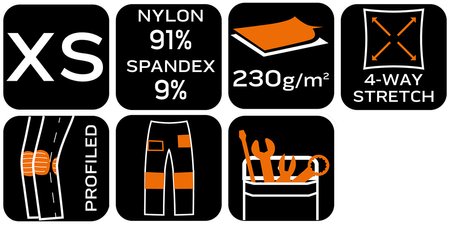 Spodnie robocze Mix&Match, 4 way stretch, z kaburami, Cordura, szaro-czarne, rozmiar XS